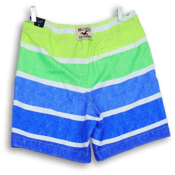 NWT HOLLISTER CALIFORNIA MEN'S BLUE, GREEN, WHITE STRIPED BOARD SHORTS SMALL - Picture 2 of 10
